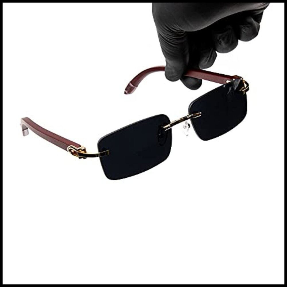 Vintage Rimless Gold Frame Rectangular Sunglasses… - image 4